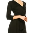 thumbnail image 5 of Moa Collection Women's Solid Wrap Dress – 3/4 Sleeve V-Neck with Waist Tie, 5 of 6