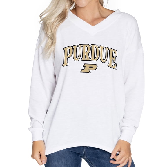 Women's White Purdue Boilermakers Oversized Bailey Long Sleeve V-Neck Tri-Blend Tunic