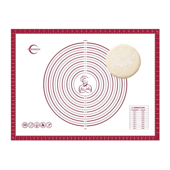 Extra Large Silicone Pastry Mat For Rolling Dough, Non-Slip, Non-Stick Silicone Mats for Kitchen Counter, 32x24", Red.