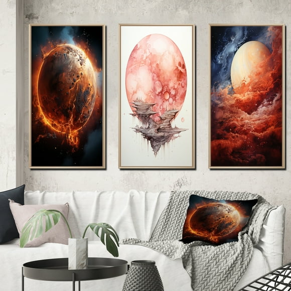 Designart "Rusty Martian Landscape Red Planet Mars I" Mars Framed Wall Art Set Of 3 - Red Mars Frame Gallery Set For Office Decor