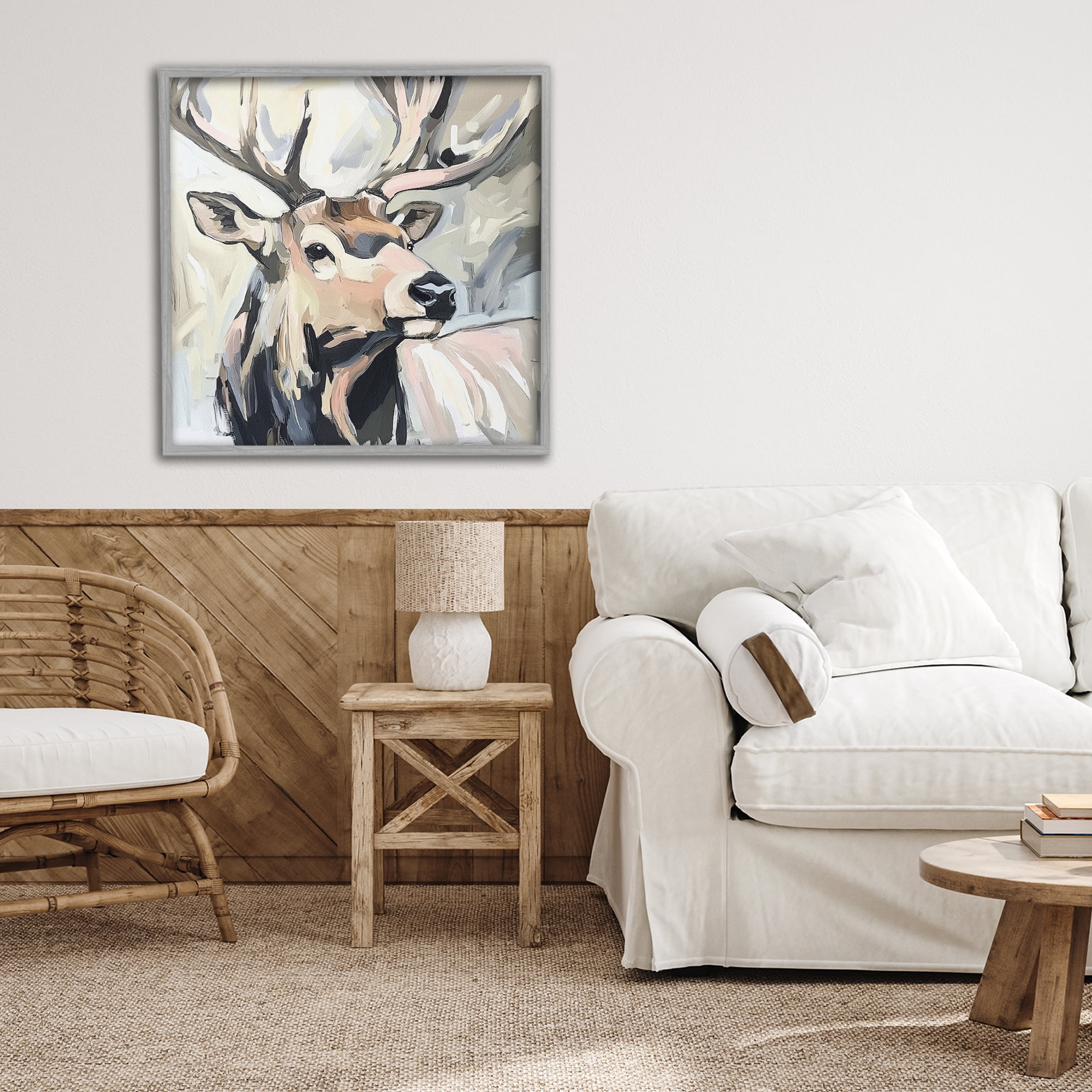 Stupell Industries Neutral Bull Elk Portrait Gray Framed Giclee Art, design by Tina LeCour