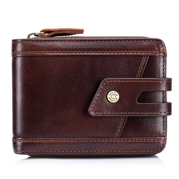 SCHLATUM Genuine Leather Men's Wallet, Rfid Blocking Zipper Bifold Wallet with 13 Card Slots, 1 ID Window & Coin Pocket