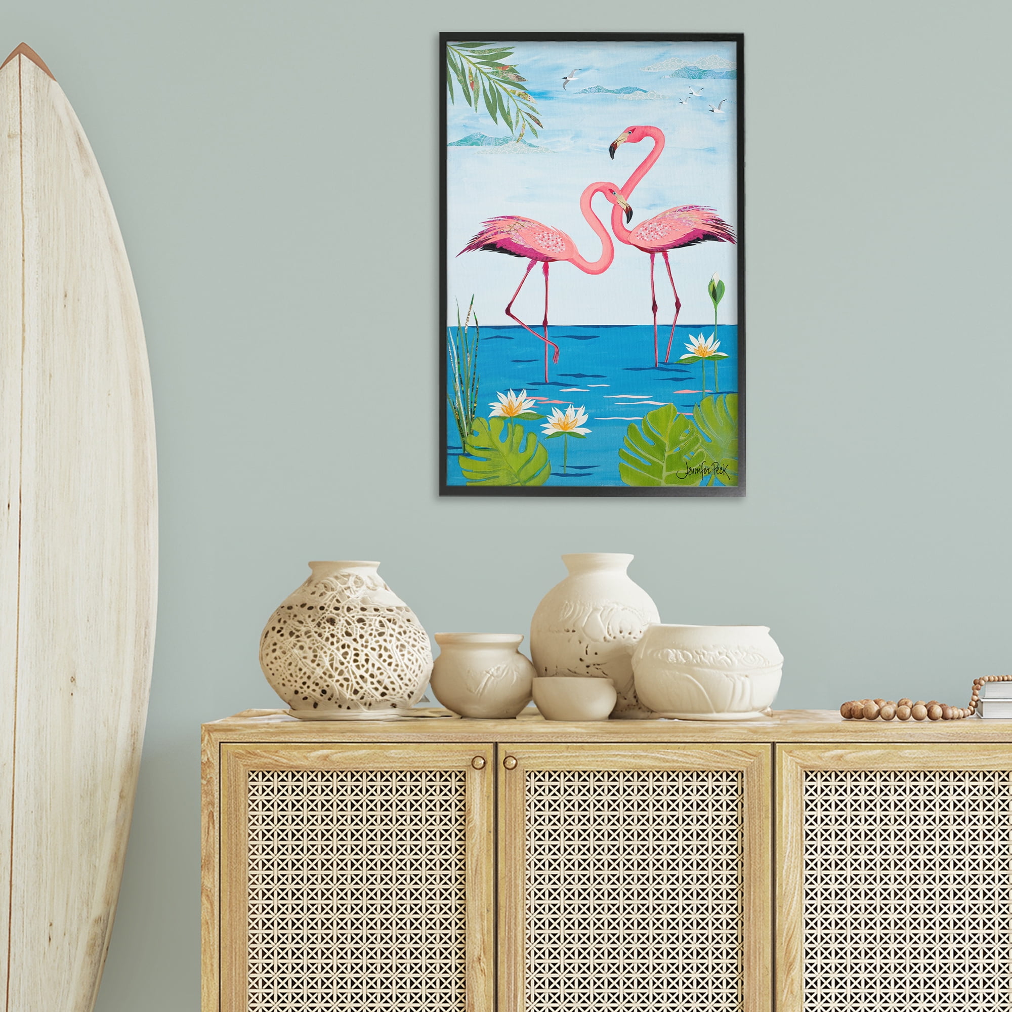 Stupell Industries Pretty In Pink Flamingos Animals & Insects Painting Black Framed Art Print Wall Art, 20 x 30