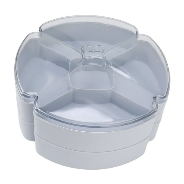 Plateau à Bonbons en Plastique avec Couvercle Plateau de Service pour Collations avec Couvercle Bol de Service Divisé avec Couvercle Plateau de Service en Plastique Divisé (Gris)