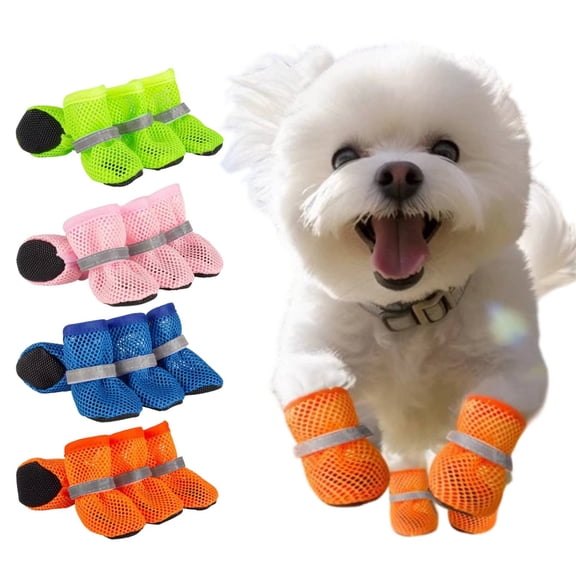Summer Breathable Dog Shoes for Small Dogs, Breathable Mesh Dog Boots for Summer Hot Pavement, Reflective Adjustable Non Slip Paw Protectors for Small Dogs Cat Puppy