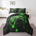 thumbnail image 2 of Gamer Twin Bedding Set Neon Green and Black Gaming Comforter Sets ,Abstract Geometric Grid Bedding Comforter Sets Video Game Controller Quilt Bed Set 2Pcs, 2 of 7
