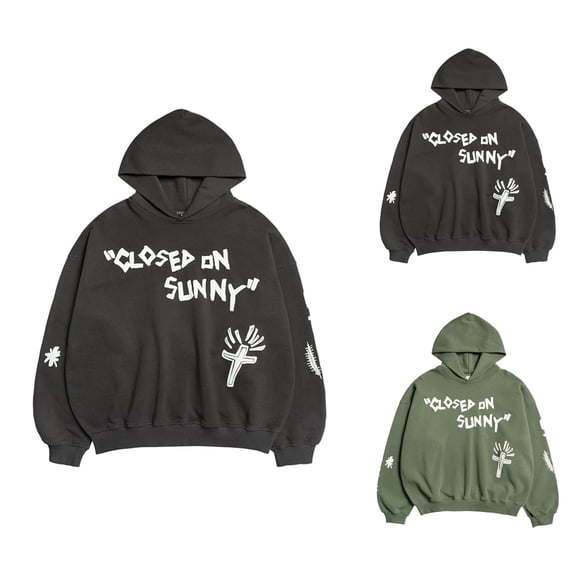 Closed On Sunny Hoodies for Women Long Sleeve Lightweight Letter Graphic Hooded Sweatshirt Pullover Tops