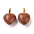 thumbnail image 2 of 10 pc Goldstone Pendants with Golden Tone Brass Findings Heart Charm 18x15~15.5x6~8mm Hole: 6x3mm, 2 of 3