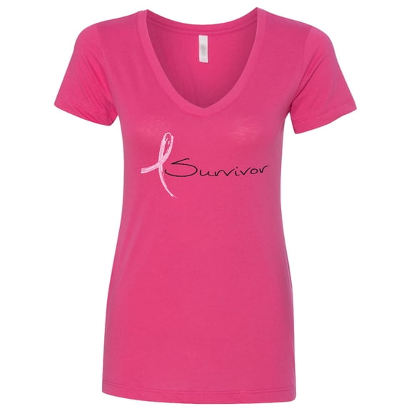 Inktastic Breast Cancer Survivor Pink Ribbon Women's V-Neck T-Shirt