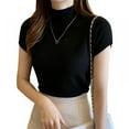 thumbnail image 1 of Basic Knit turtleneck Women T Shirt Summer Spring Ribbed Cotton Pullover Tops Soft Female Short Sleeves Tshirt, 1 of 4