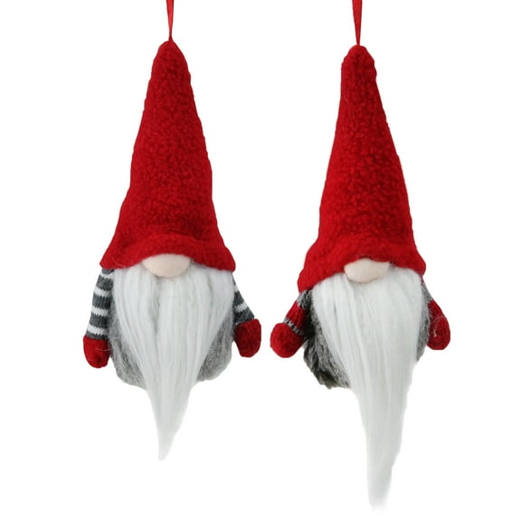 Northlight 2-Piece Tiny Gray Faux Fur Christmas Santa Gnome with Red Hat Ornaments 6”