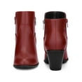 thumbnail image 2 of BLISSFUL STEP Women's Ankle Boots Chunky Heel Round Toe Zipper Faux Leather Boots Burgundy 7, 2 of 6