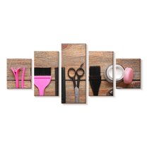 Elephant Stock Hair Styling Accessories Wall Art - Horizontal Multi Panel Canvas - Living Room Wall Decor - Fashion And Beauty Multi Panel - Pink And Brown Decor - 74" x 34"