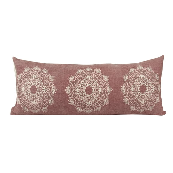 LR Home Ava 14" x 36" Rose/White Medallion Cotton Adult Decorative Throw Pillow Cover
