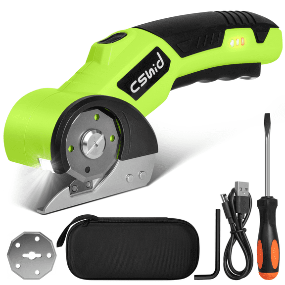 Cshidworld 4V Cordless Electric Scissors, Cardboard Cutter with 1 Blade Storage Box and USB Charging Cable, 2000mAh Cardboard Box Cutter for Cardboard Box,Thin Carpet & Plastic, Easy to Hold and Safe