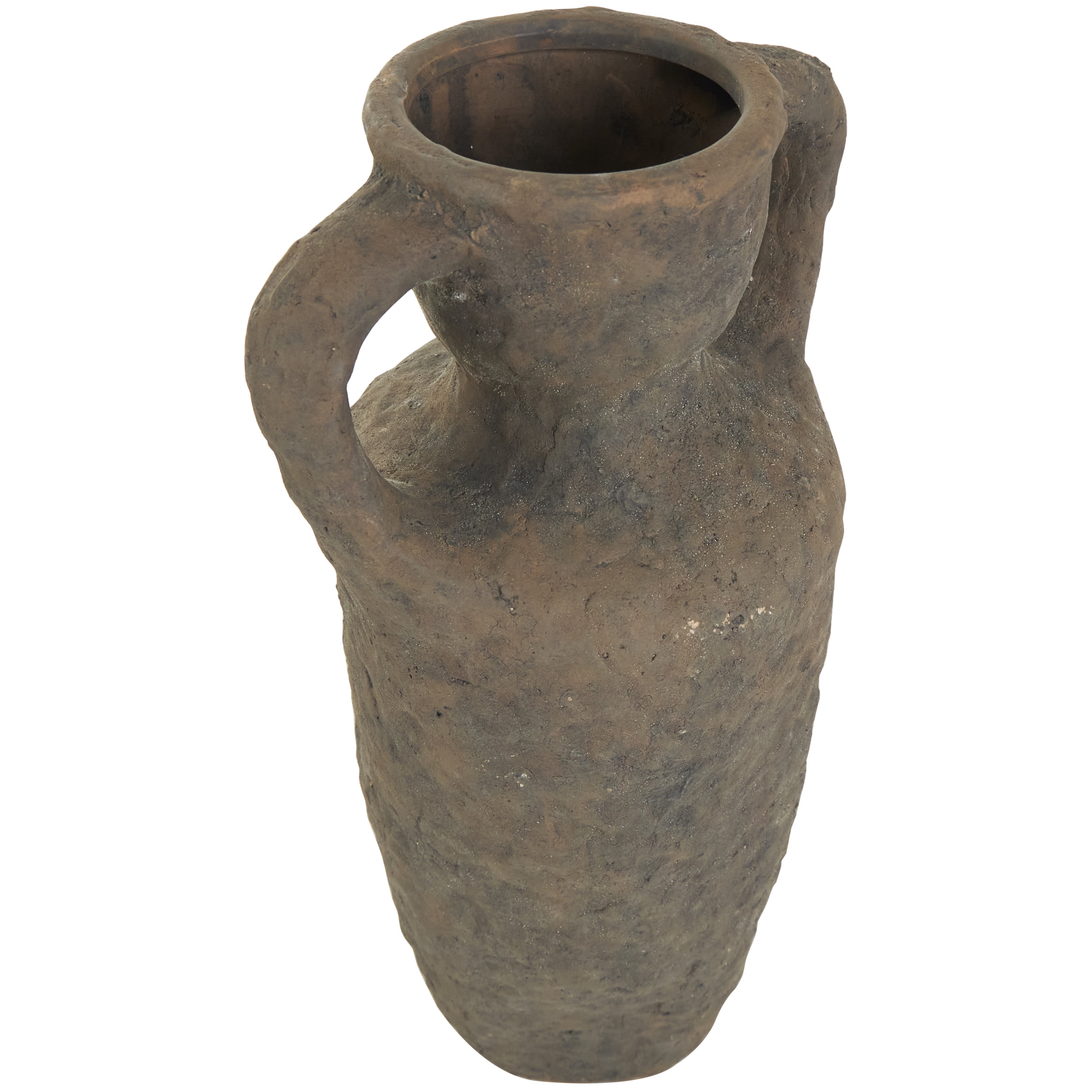 DecMode 16" Handmade Textured Dark Brown Ceramic Vase with Two Wide Handles