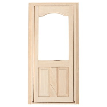 ITSELFER 1 Set Mini House DIY Solid Wood Door with Line Strip Blank Wooden Door (Khaki)