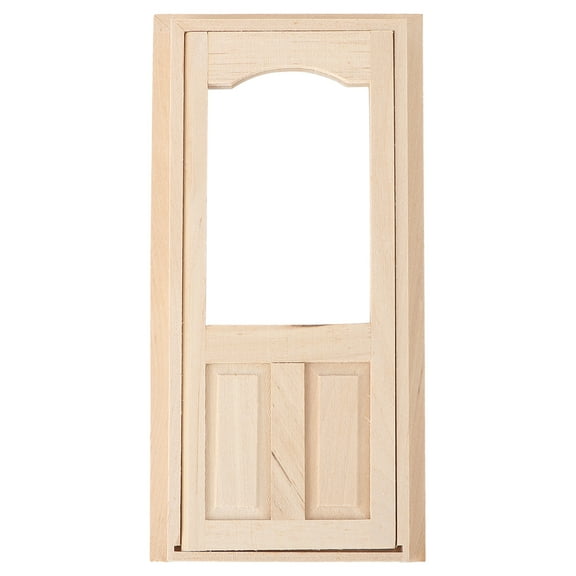 Yuanmiaoke 1 Set Mini House DIY Solid Wood Door with Line Strip Blank Wooden Door (Khaki)