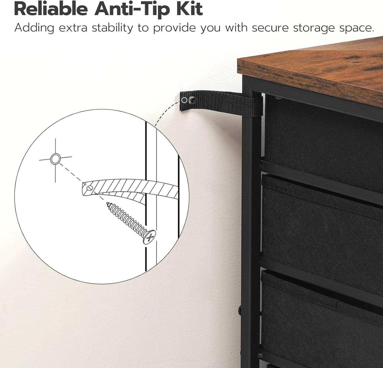 5-Drawer Chest, File Cabinet, Office Cabinet with Drawers, Rolling Printer Stand, Filing Cabinet for Living Room, Home Office, Nonwovens Drawer, Easy Assembly, Rustic Brown