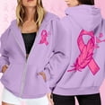 thumbnail image 2 of Breast Cancer Awareness Zip Up Hoodie Women Long Sleeve Jackets for Women Pink Ribbon Hooded Sweatshirts, 2 of 6