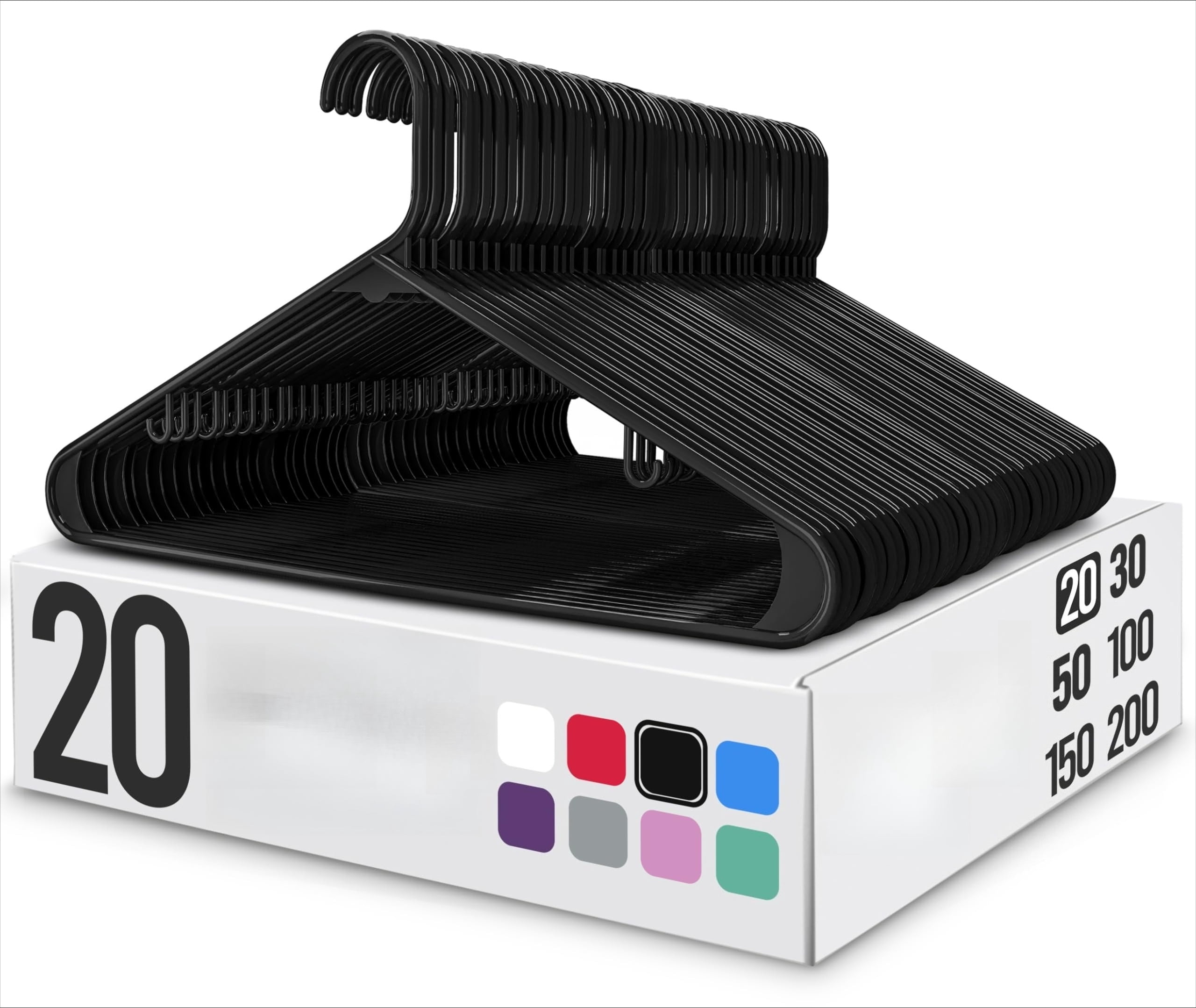 Plastic Hangers 20 Pack - Space Saving Clothes Hanger - Durable & Strong Closet Organizers and Storage with Built-in Strap Hooks - Essential for Shirts, Pants, Skirts & Coats