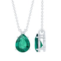 Rosec Jewels 1.75 CT Created Emerald Solitaire Necklace for Women, 925 Sterling Silver