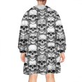 thumbnail image 2 of Wearable Oversized Blanket,Black White Skull Stack Pattern Wearable Blanket Hoodie for Adults,Cozy Hooded Blankets with Super Pockets,Super Warm Fuzzy Pullover for Women & Men, 2 of 6