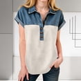 thumbnail image 5 of OGLCCG Denim Shirts for Girls Button Up V Neck Lapel Collar Casual Short Sleeve Tees-Shirts Fashion Patchwork Western Blouses 4-15 Years, 5 of 5
