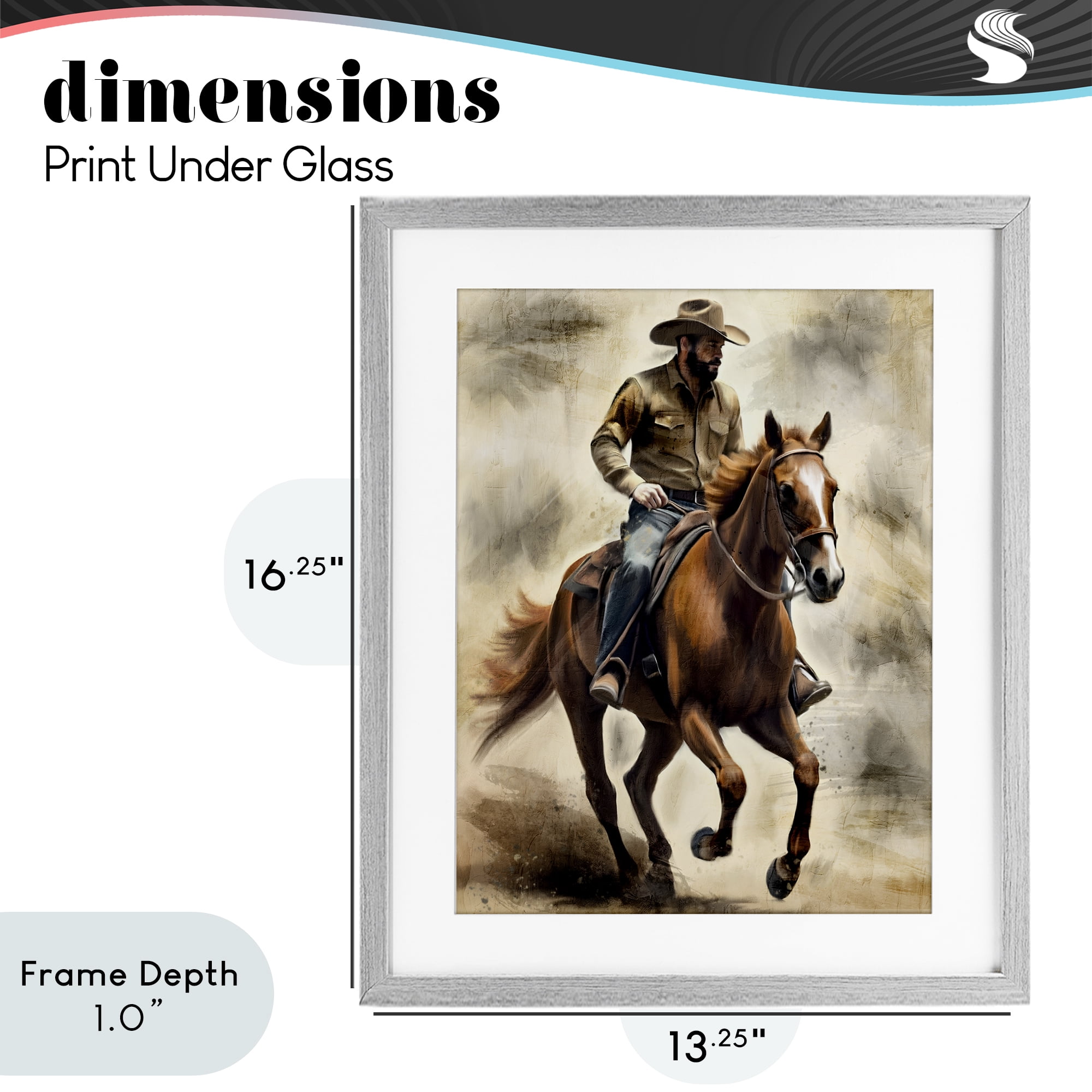 Stupell Industries Gallop Horse & Cowboy Gray Framed Print Under Glass, design by Kim Allen