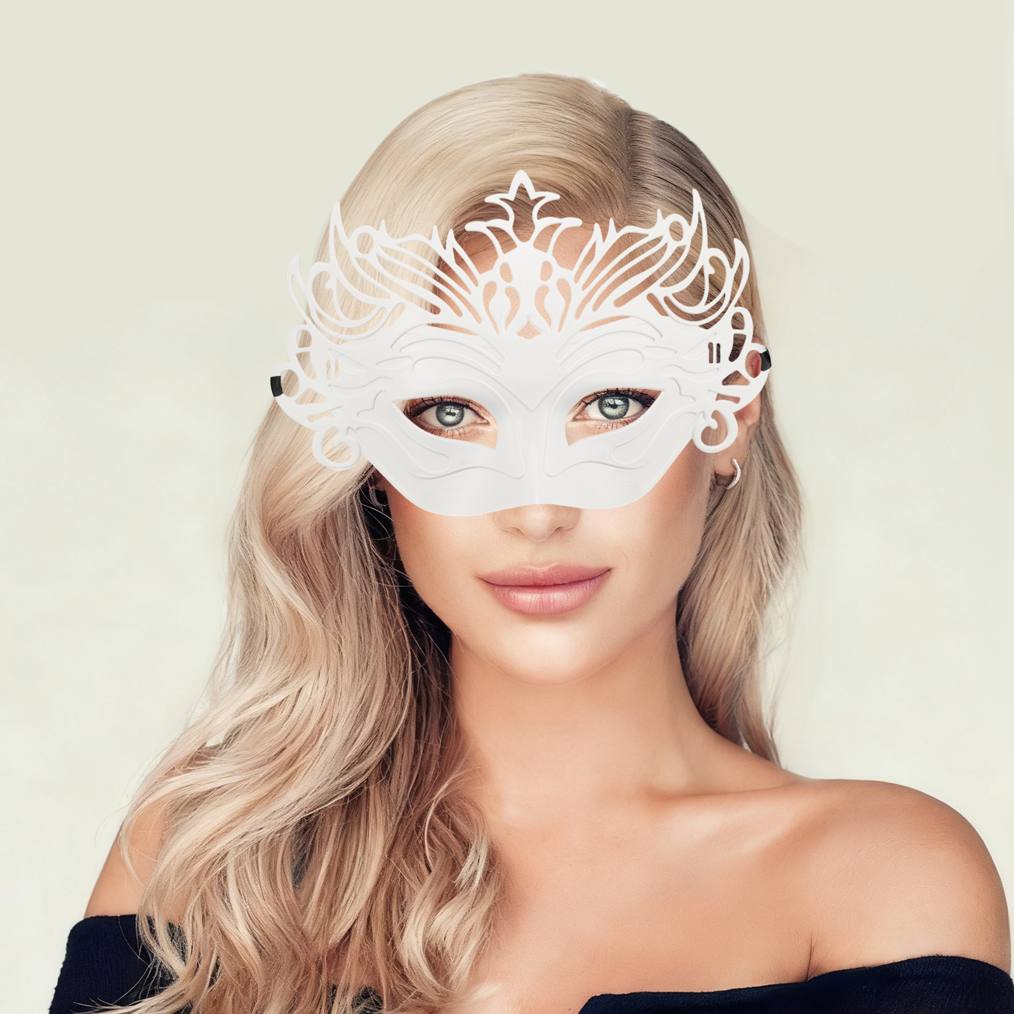 Unique Bargains 1 Box Elegant Half-face Party Mask White Pattern 1