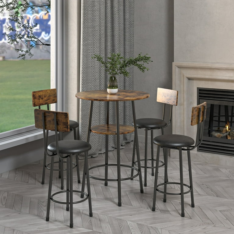 Table De Bar Et Tabouret En Bois Massif - Lot De 3 Pièces - Brun