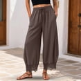 thumbnail image 2 of RFQWOVSR Women's High Waist Drawstring Wide Leg Linen Pants with Lace Trim Pockets Casual Summer Trousers XXL, 2 of 5