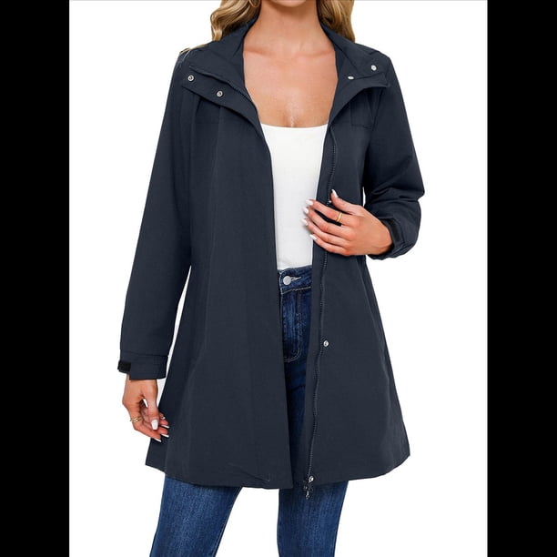 Chaqueta Impermeable para Mujer con Capucha, Abrigo Impermeable para Mujer, Cortavientos Azul Oscuro XL