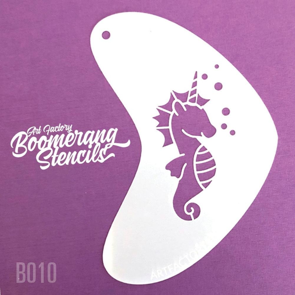 Art Factory Boomerang Stencil Seahorse Unicorn, Reusable Face