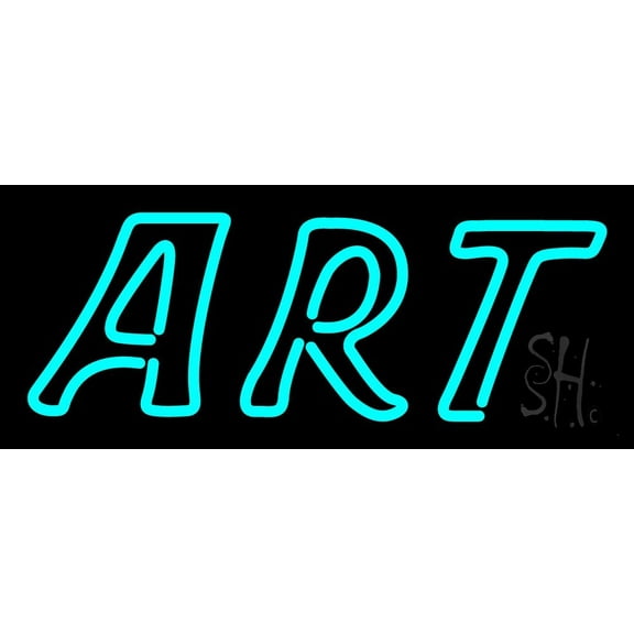 Turquoise Double Stroke Art LED Neon Sign 10 x 24 - inches, Clear Edge Cut Acrylic Backing, with Dimmer - Bright and Premium built indoor LED Neon Sign for art gallery, and exhibition.