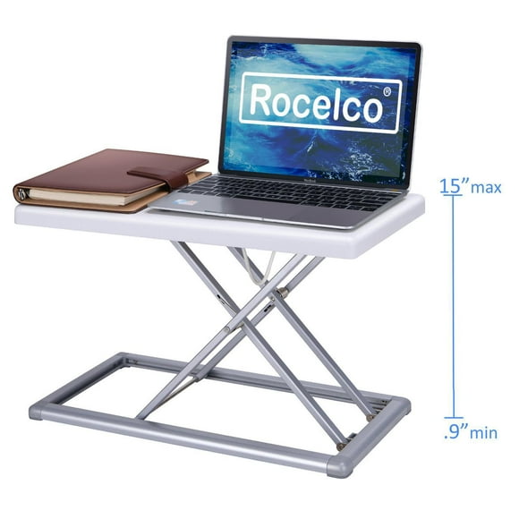 Rocelco 19 "Portable Desk Riser - Convertisseur de bureau debout de voyage réglable en hauteur - Station de travail surélevée pour ordinateur portable compact de qualité supérieure avec sac de transpo