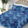 thumbnail image 3 of Ambesonne Tropical Leaves Fitted & Flat Sheet with Shams 4 Pcs Set, Art Retro Monstera, Queen, Dark Lavender Indigo, 3 of 5