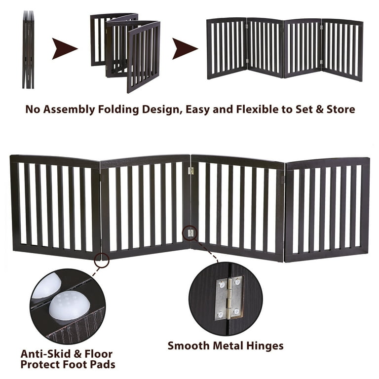 HomGarden 24 Height Pet Dog Gate Folding 4 Panels for Doorways Stairs Brown Walmart