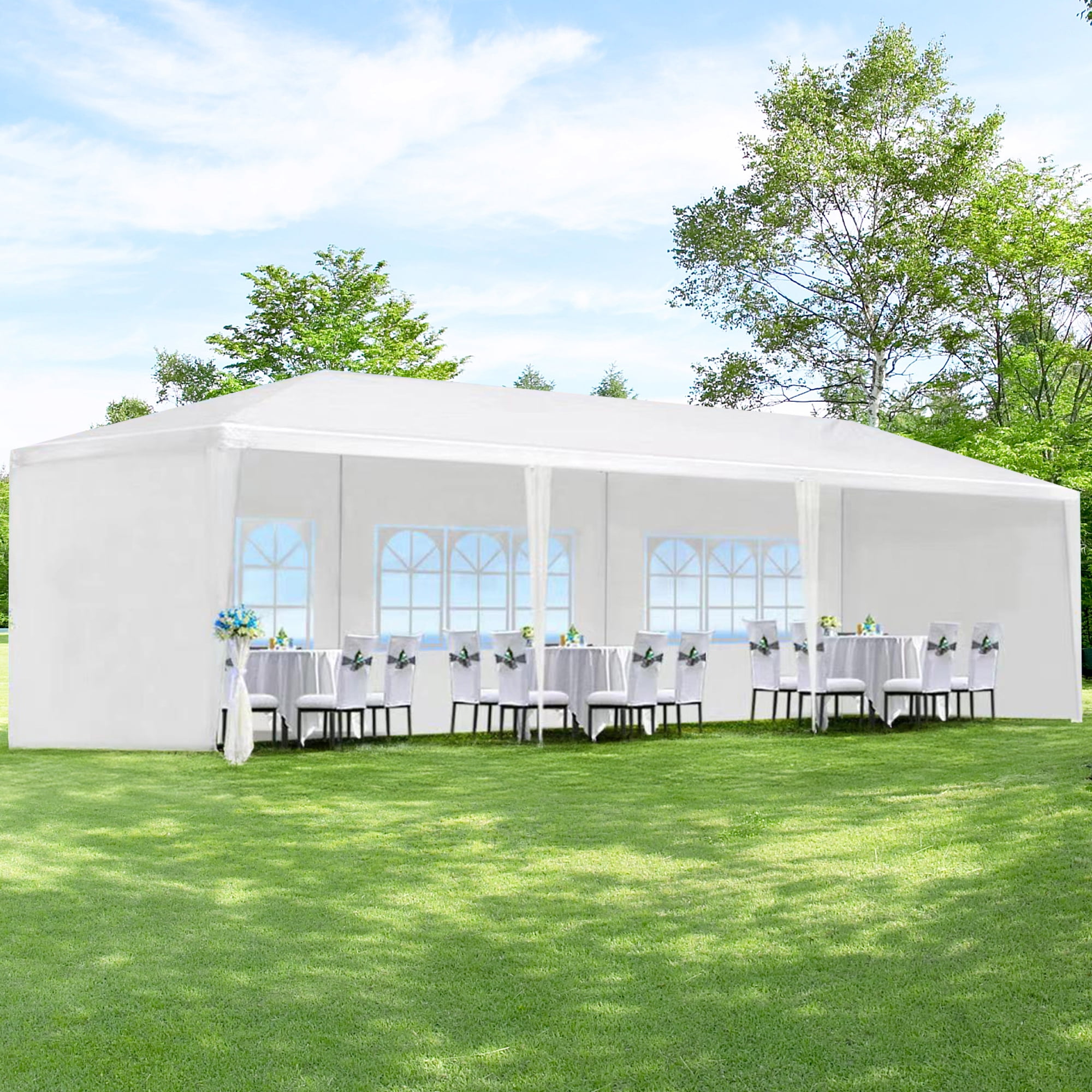 10'x30' Canopy Tent Wedding Party Outdoor Gazebo with 5 Removable Sidewalls for Weddings and Events,White