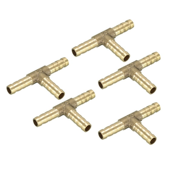 6mm Brass Barb Hose Fitting Tee T 3 Way Connector Joiner Air Water Gas 5pcs