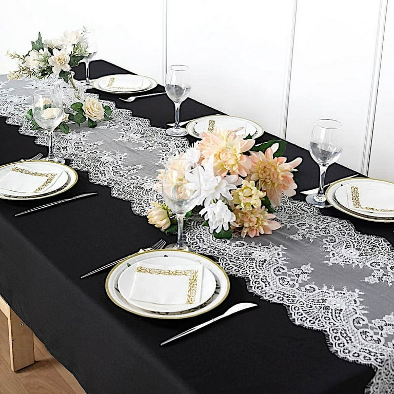 BalsaCircle 15x117 White Premium Lace Table Runner Scalloped Edges Party  Events Decorations 