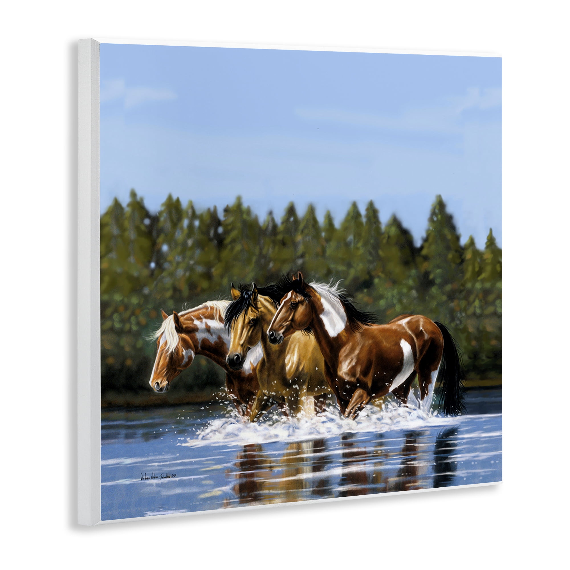 Stupell Industries Horses Upstream Splashing Animals & Insects Painting Unframed Art Print Wall Art, 12 x 12
