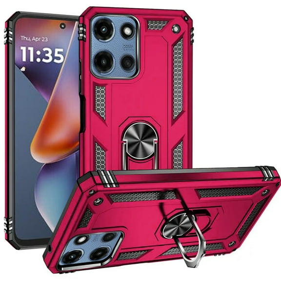 Military Grade Hybrid Case with Ring Grip for Motorola Moto G 2025 - Hot Pink