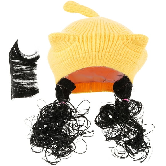 KAKOWELY Lindo gorro de peluca, gorro de peluca de punto, gorro de peluca para niña, gorro de peluca decorativo, gorro de peluca para niña pequeña