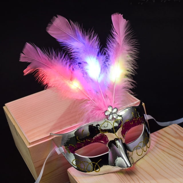 Máscara LED veneciana para mujer, máscaras de plumas de princesa para fiesta de disfraces Comprar 2 barco 3