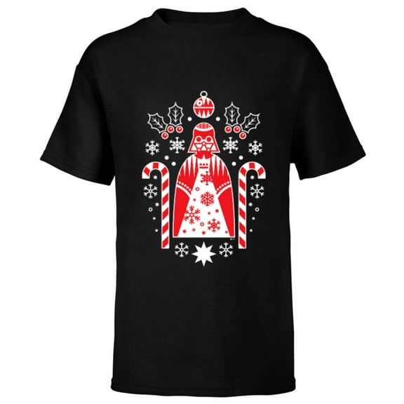 Star Wars Darth Vader Nordic Print Christmas Holiday - Short Sleeve T-Shirt for Kids - Customized-Black