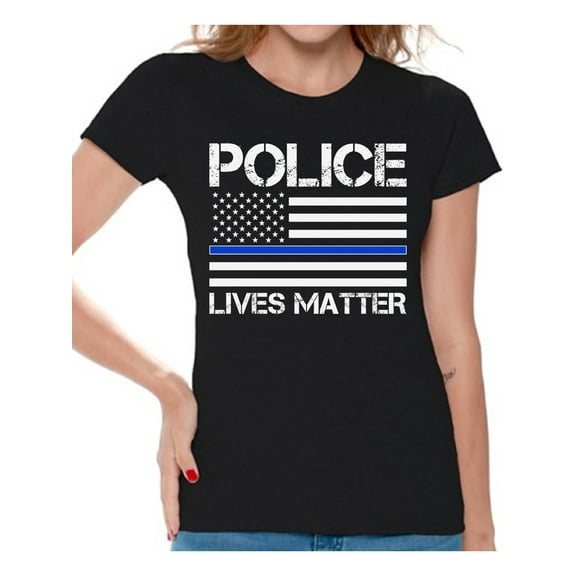 Awkward Styles Political Shirt for Women's Police Lives Matter Shirt Justice for Police Ladies T Shirt Police Shirt USA Flag