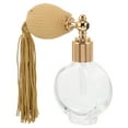 thumbnail image 1 of Frasco pequeño de perfume de cristal transparente con borlas doradas largas y atomizador. Botellas de vidrio recargables de estilo vintage para herramientas de maquillaje., 1 of 8