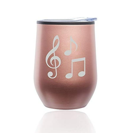 

Stemless Wine Tumbler Coffee Travel Mug Glass With Lid Music Notes (Rose Gold)