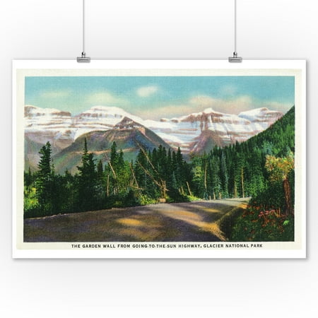 - Glacier Nat'l Park, Montana - View of the Garden Wall from Going-to-the-Sun Hwy (9x12 Art Print, Wall Decor Travel Poster)